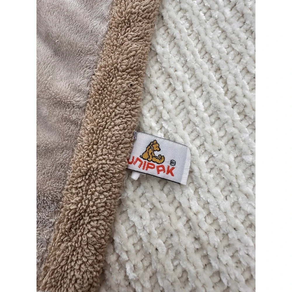 Unipak Lion‎ Baby Security Blanket Lovey Tan Brown Plush Sherpa Trim 14